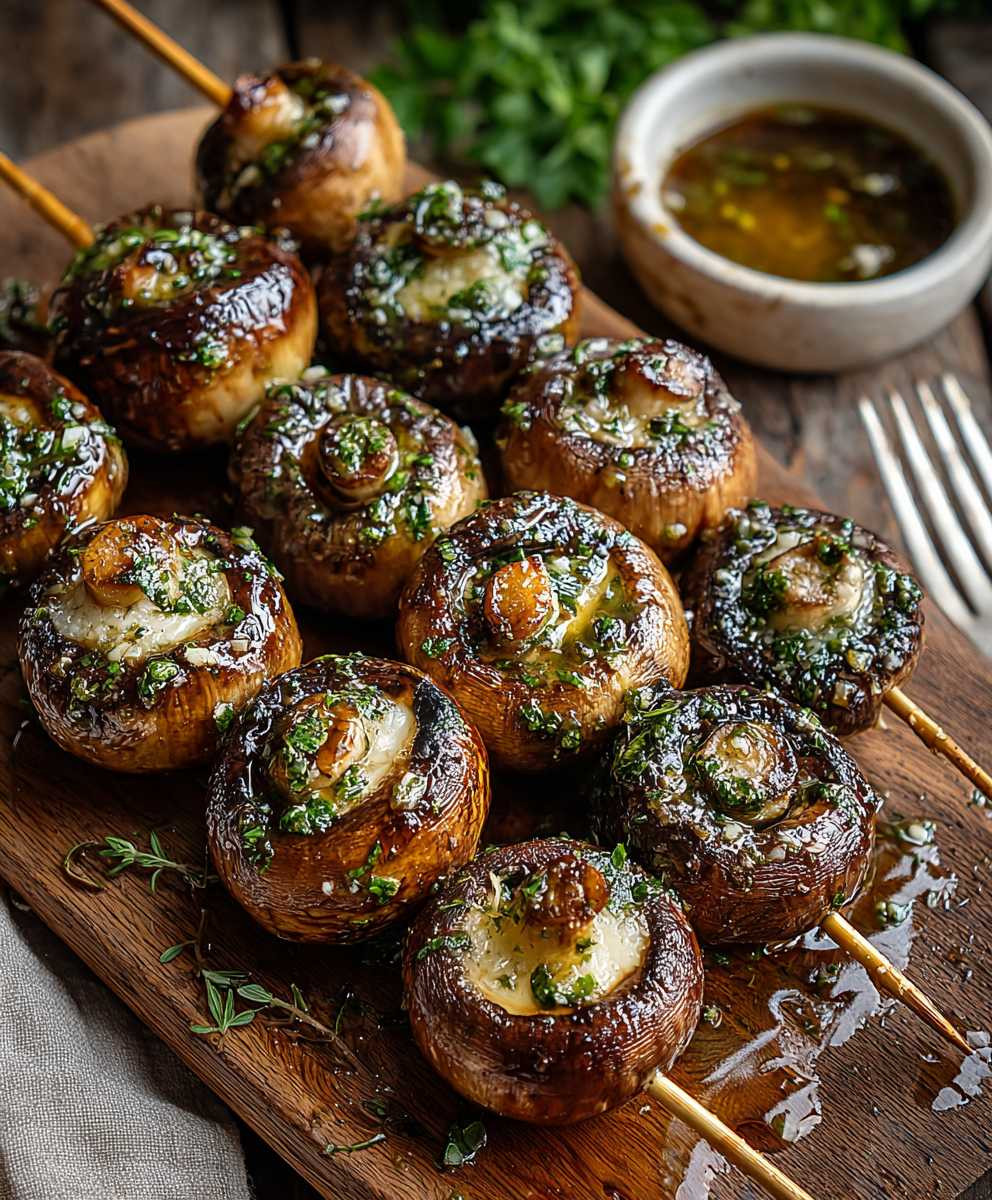 Champignonspieße mit Knoblauchmarinade