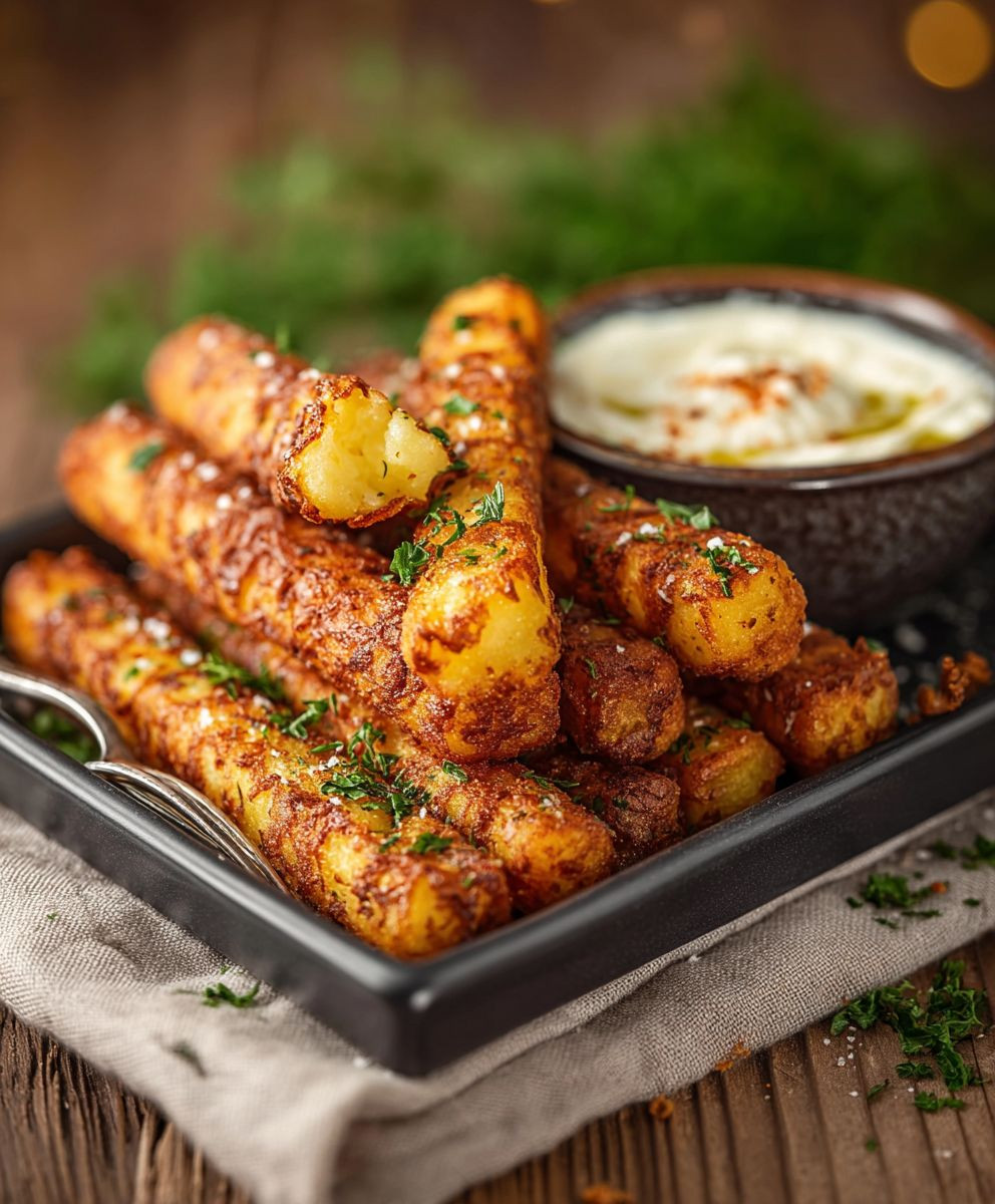 Kartoffel Käse Sticks Joghurt Dip