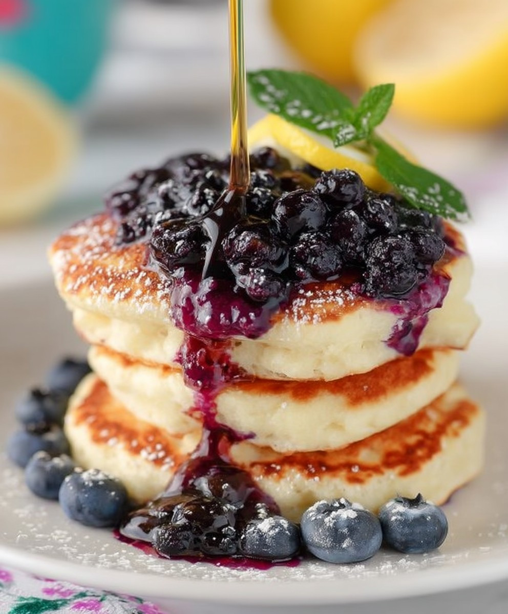 Blaubeer Pfannkuchen fluffige Pancakes