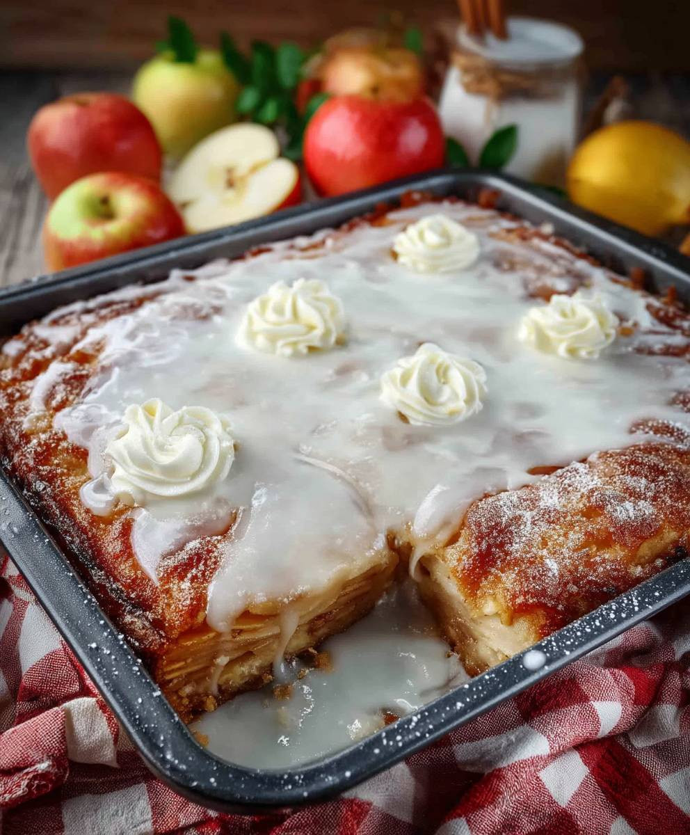 Gedeckter Apfelkuchen Blech Zuckerguss