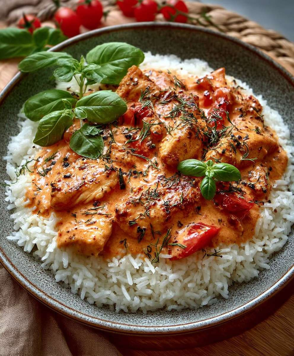Hähnchen mit Reis Tomaten