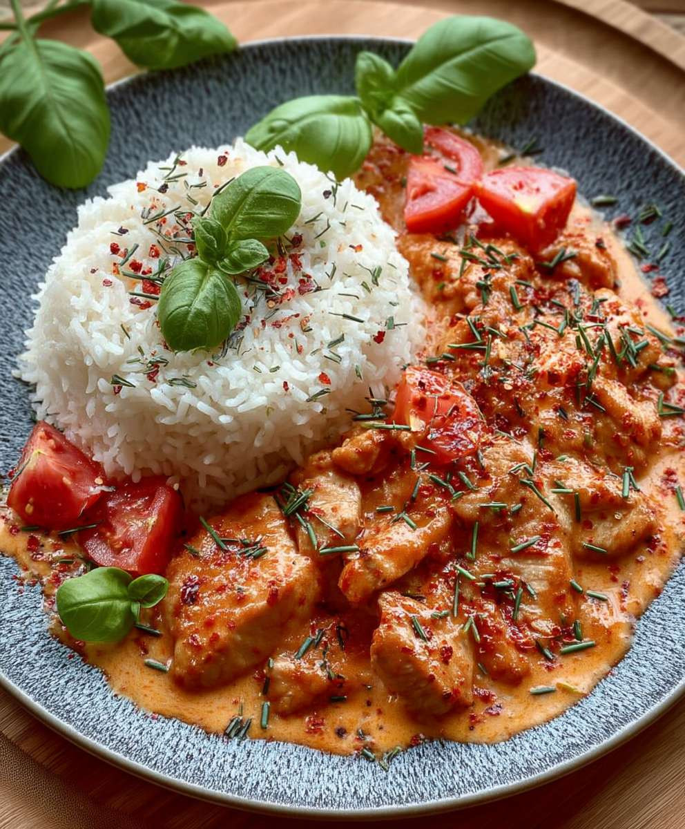 Hähnchen mit Reis Tomaten