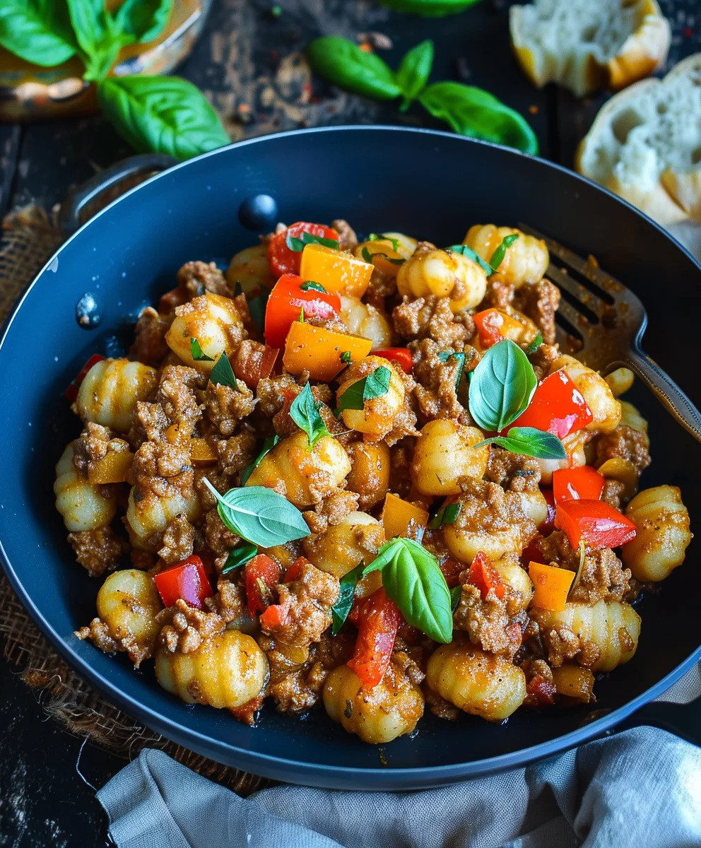 Schnelle Gnocchi Pfanne mit Rinderhack & Paprika Rezept