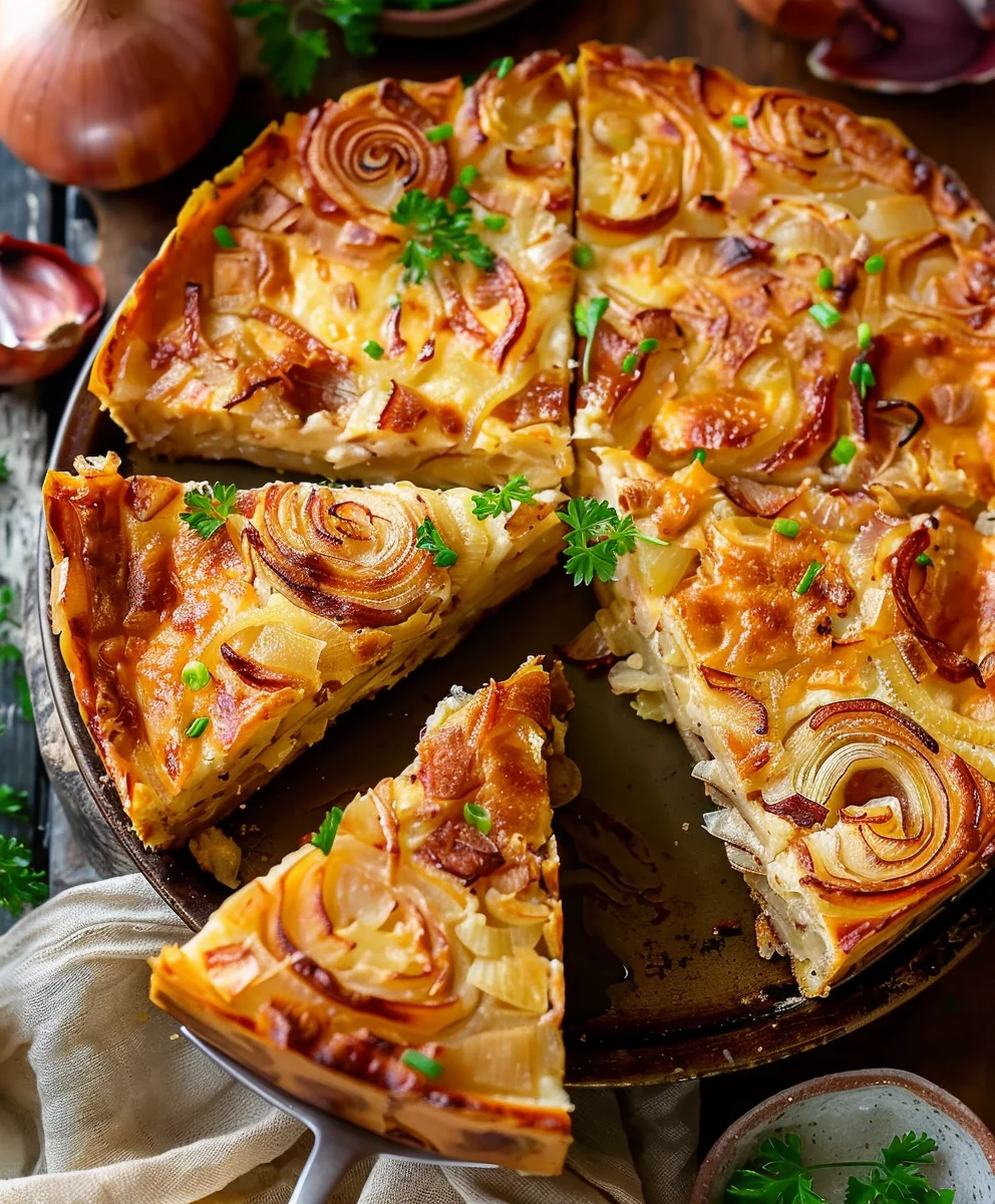 Zwiebelkuchen vom Blech: Saftig, würzig & einfach backen