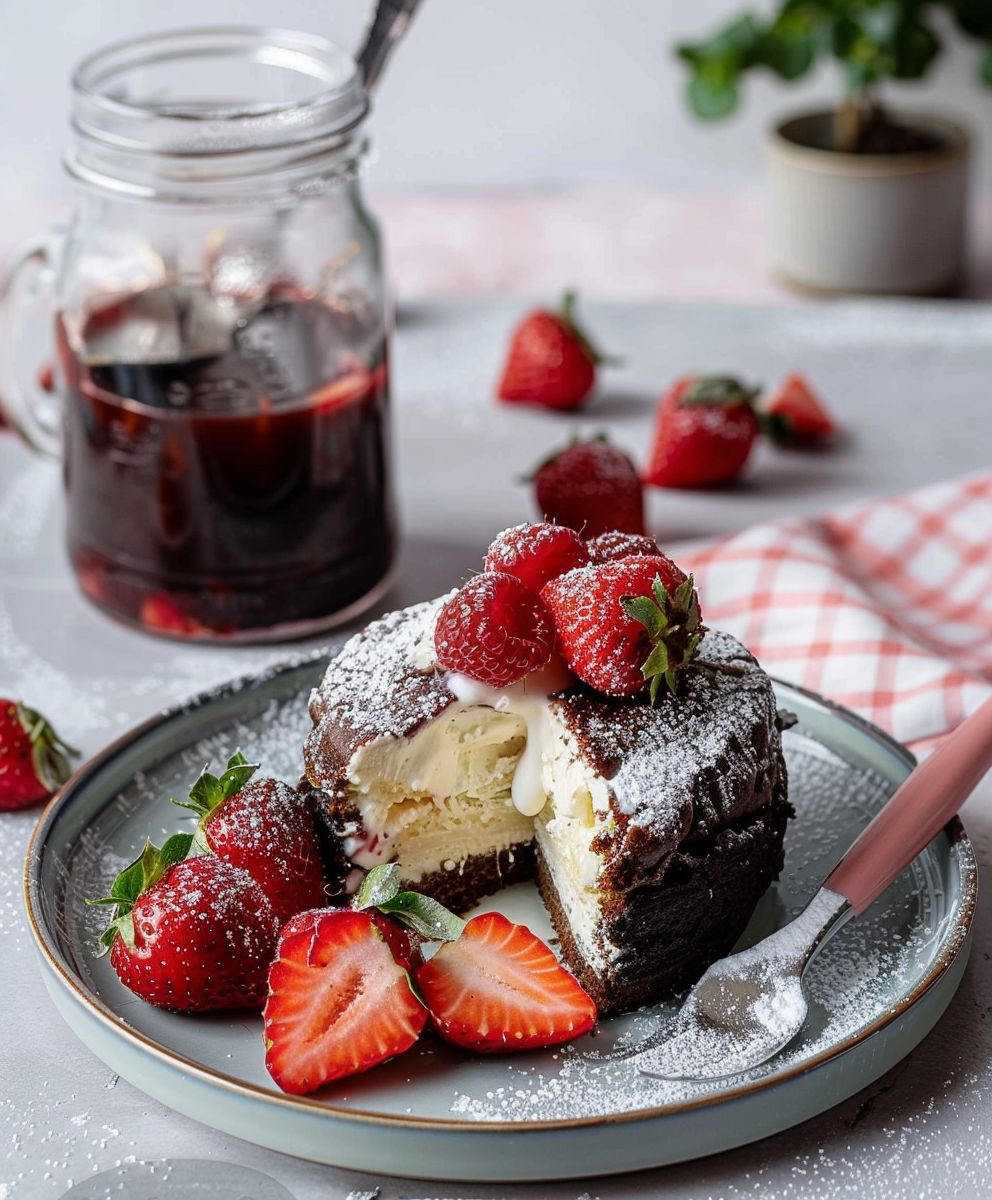 Maulwurfkuchen mit Erdbeeren