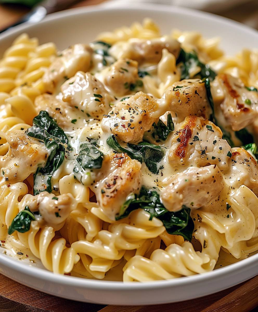 Frischkäse Spinat Hähnchen Pasta