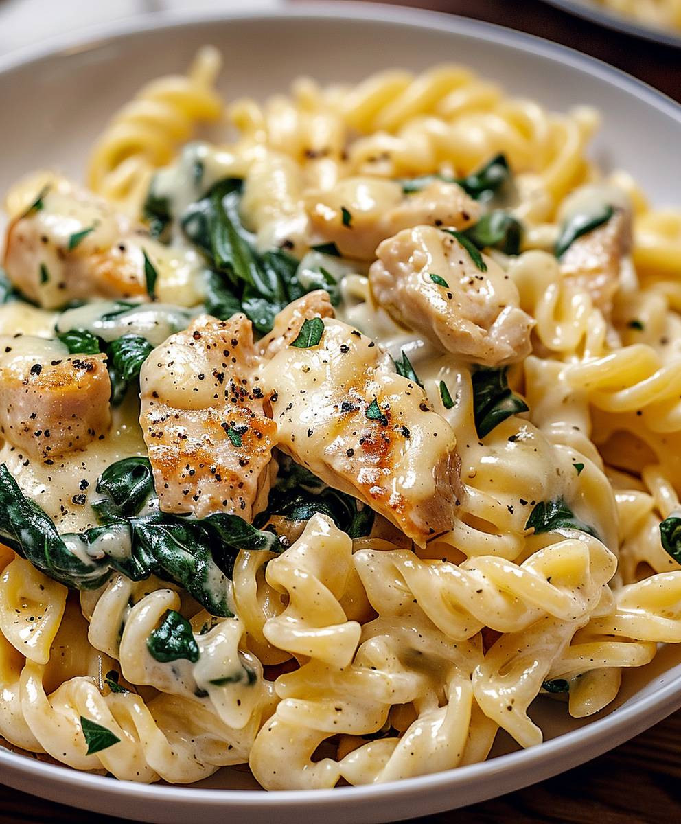 Frischkäse Spinat Hähnchen Pasta