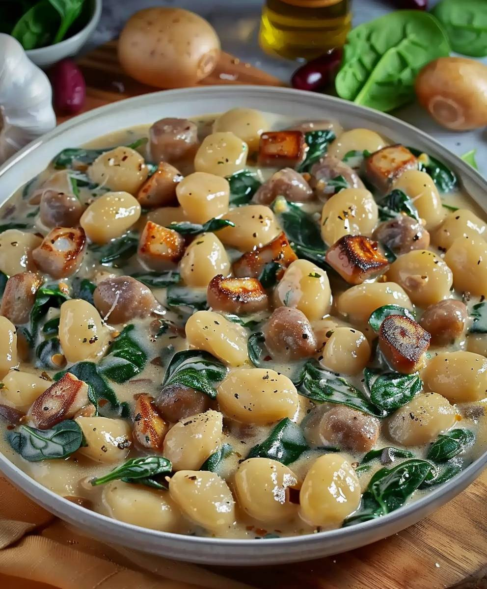 Gnocchi mit Pilzen Spinat