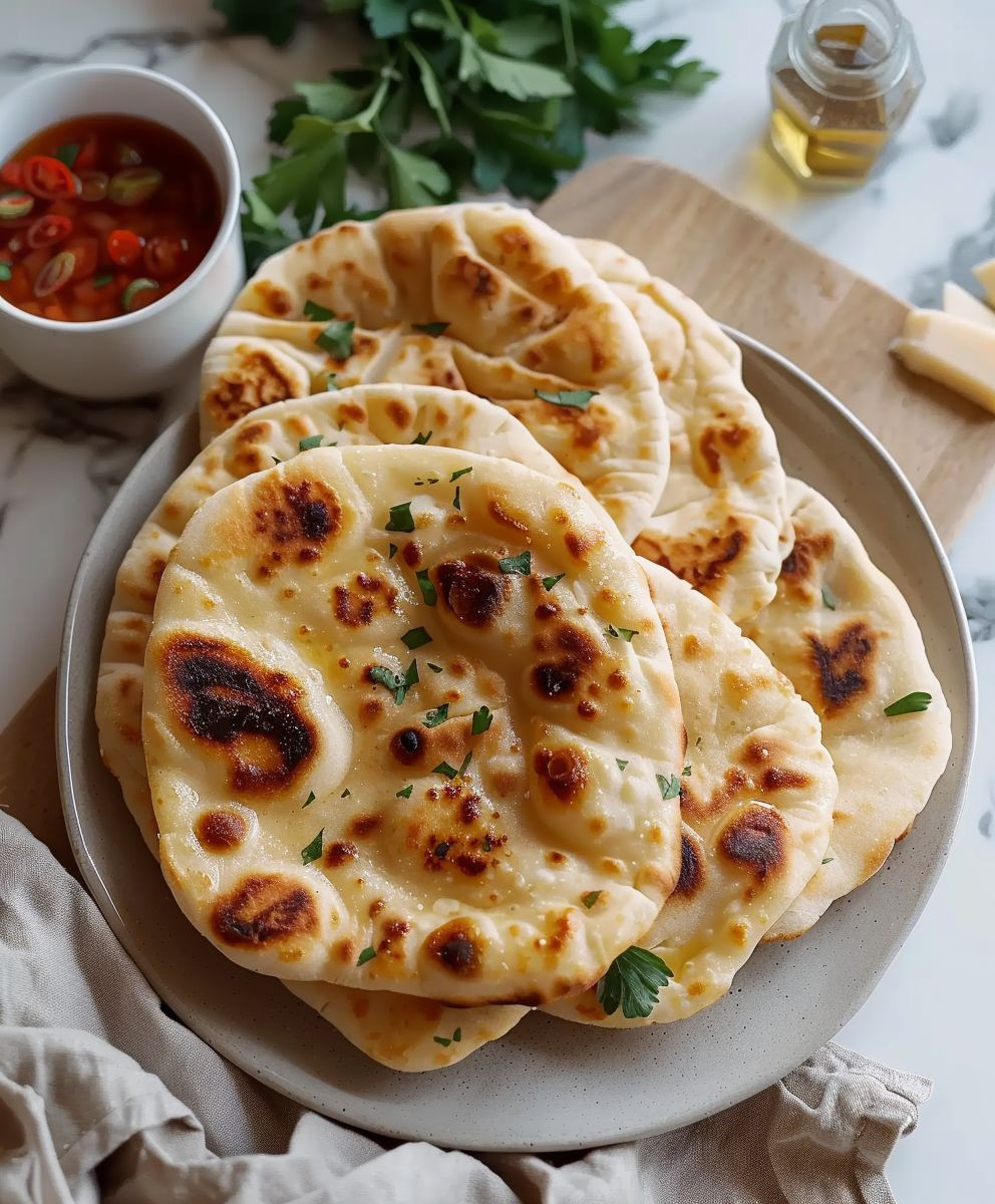 Knoblauch Naan mit Hüttenkäse