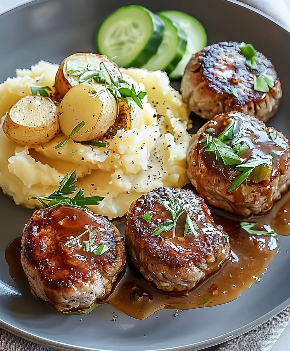 Fleischbällchen Gurkensalat Kartoffelstampf