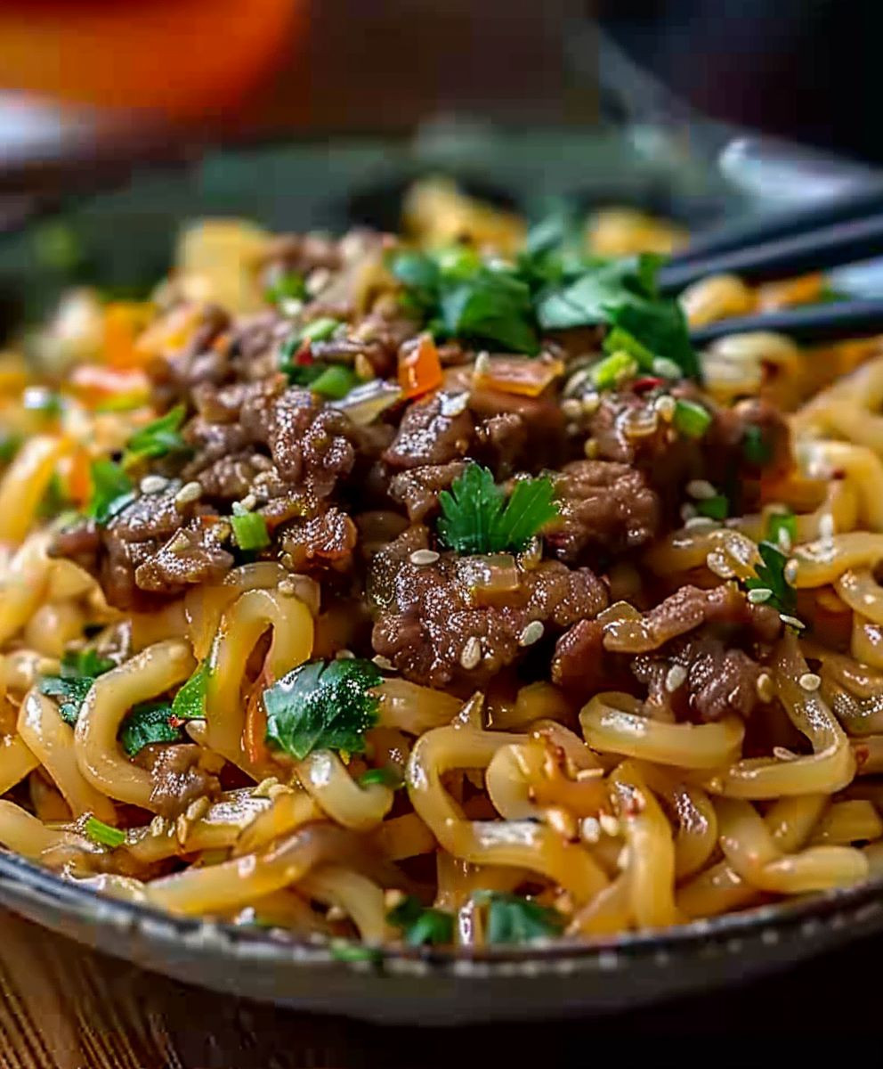 Mongolische Hackfleisch Nudeln