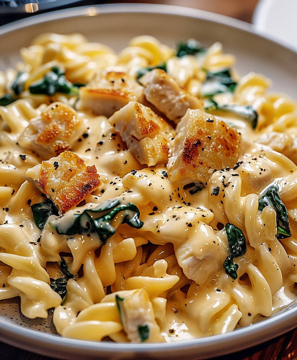 Frischkäse Spinat Hähnchen Pasta