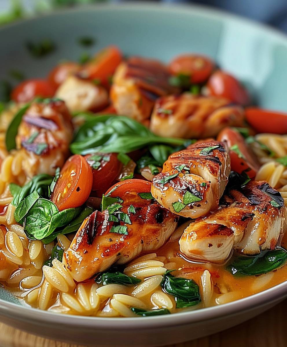 Cremige Orzo Pfanne Hähnchen