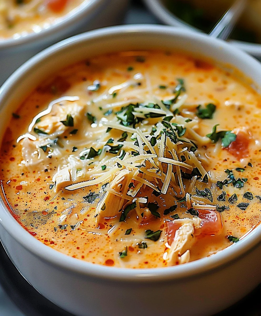 Einfache, cremige Crock Pot Hähnchen Parmesan Suppe
