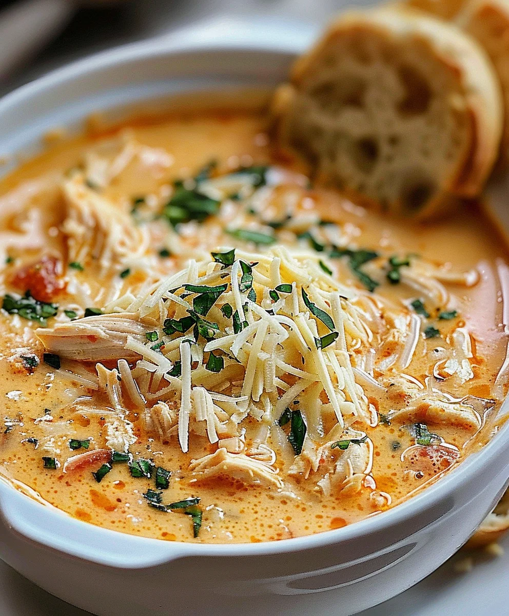 Einfache, cremige Crock Pot Hähnchen Parmesan Suppe