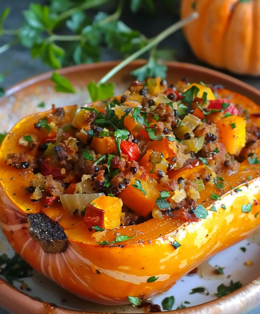 Gefüllter Butternut Kürbis – Low Carb & Vegan Genuss!