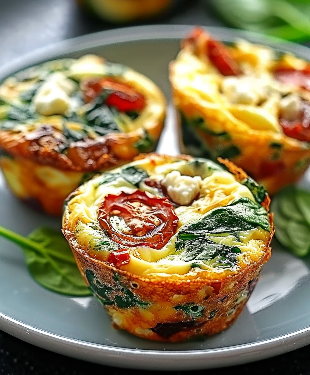 Herzhafte Eier-Muffins mit Spinat, Feta & Getrockneten Tomaten