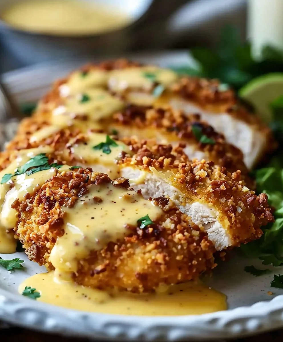 Unglaubliches Hähnchen mit Brezelkruste & Honig-Senf Sauce