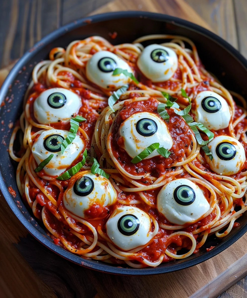 Bloody Spaghetti Mozzarella Eyeballs - Halloween Dinner