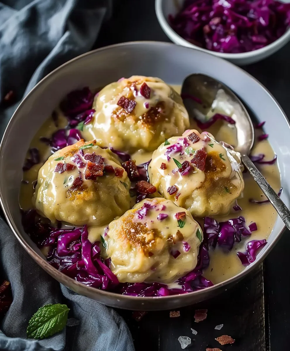 Brezenknödel mit Rotkohl & Rinderschinken-Sahnesauce – Unglaublich!