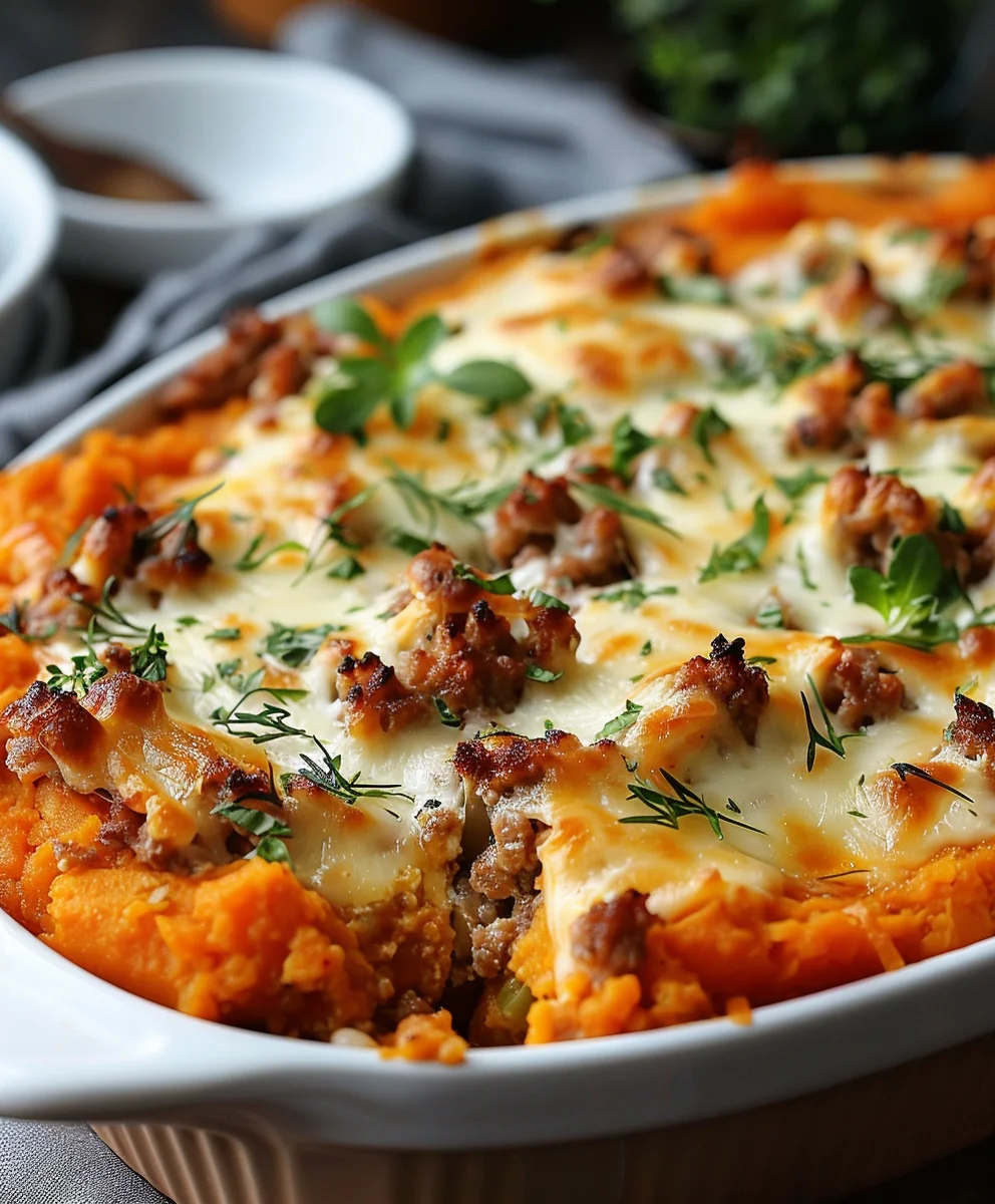 Cremiger Süßkartoffel-Hackfleisch-Feta-Auflauf: Lieblingsessen!