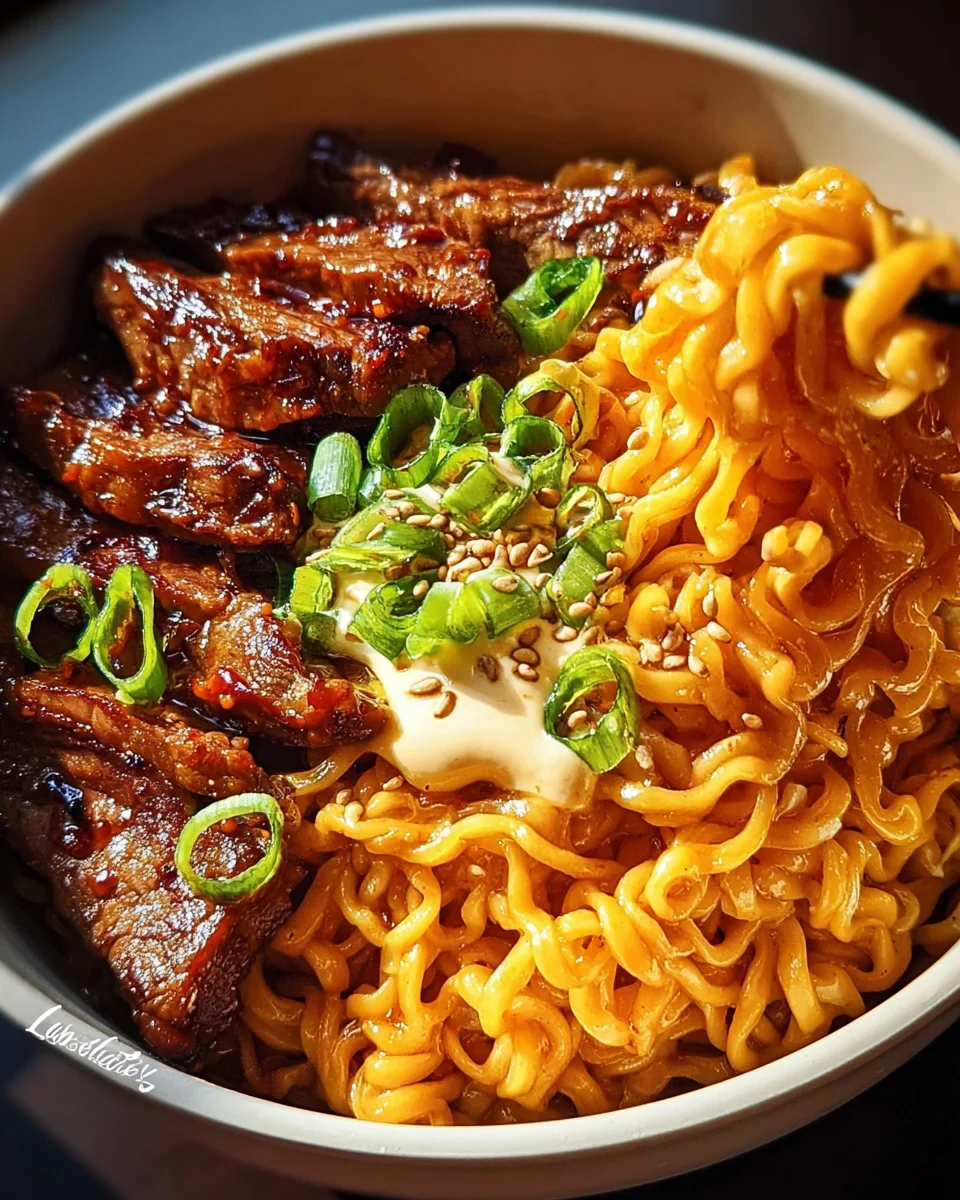 Scharfe Koreanische Ramen mit zartem Rind & cremiger Soße
