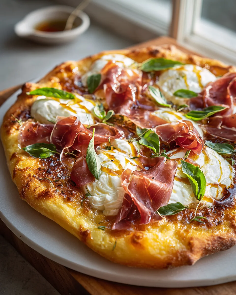 Unwiderstehliche Beef Prosciutto Honig Burrata Pizza Rezept