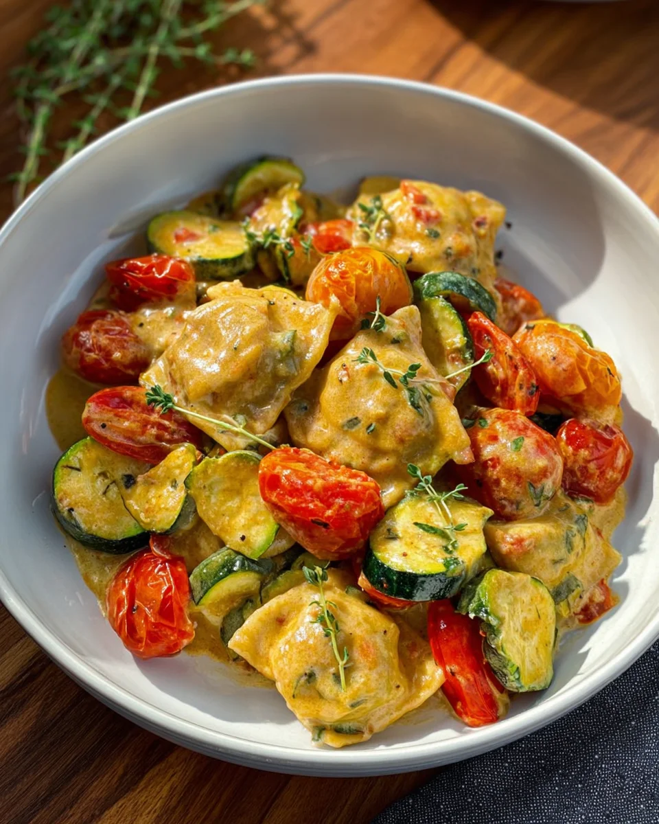 Schnelle Cremige Maultaschenpfanne mit Zucchini & Tomaten