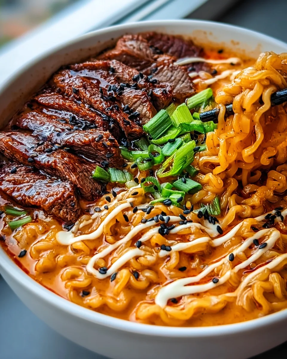 Cremig-scharfe Koreanische Ramen mit Gegrilltem Rind