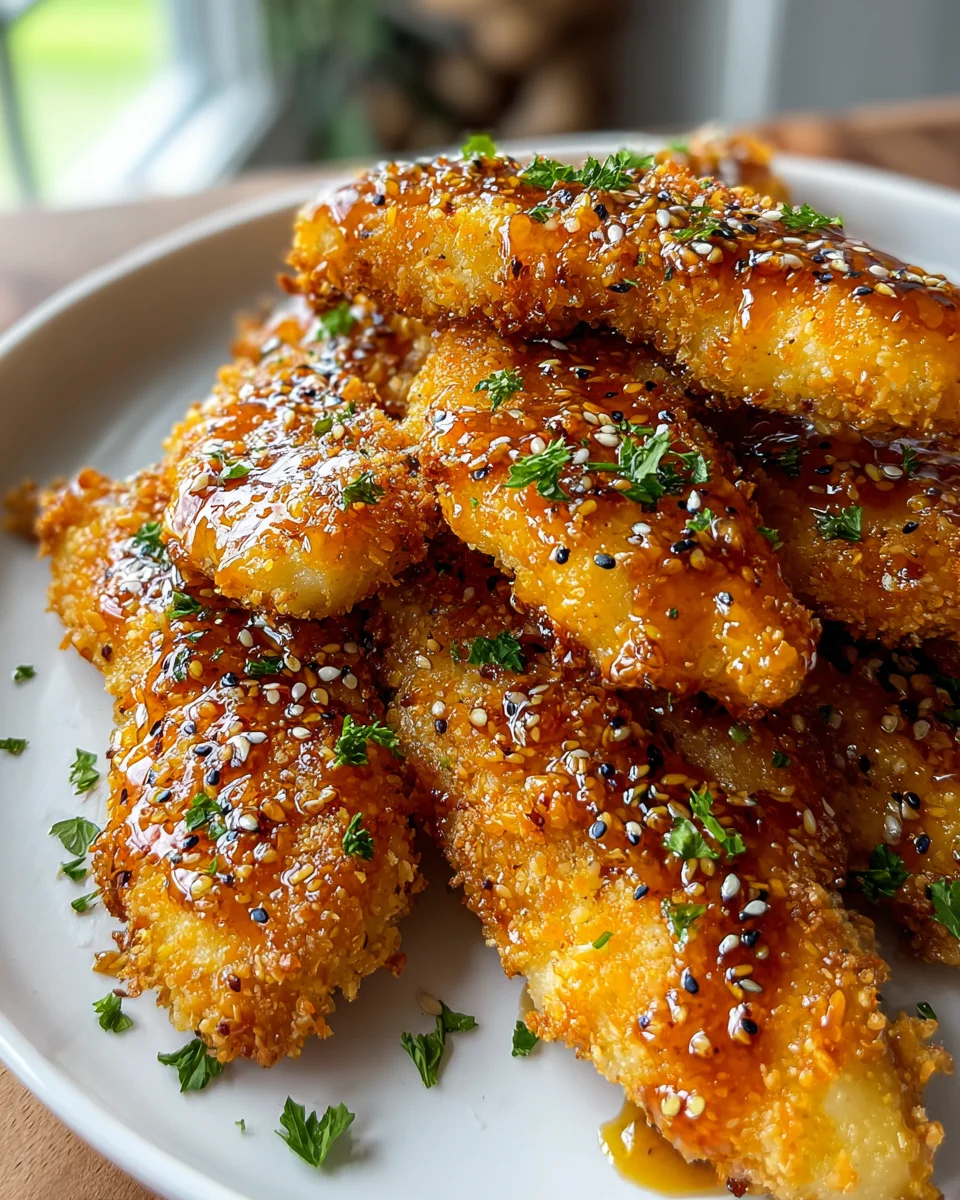 Knusprige Air Fryer Honig-Butter-Knoblauch Hähnchenstreifen