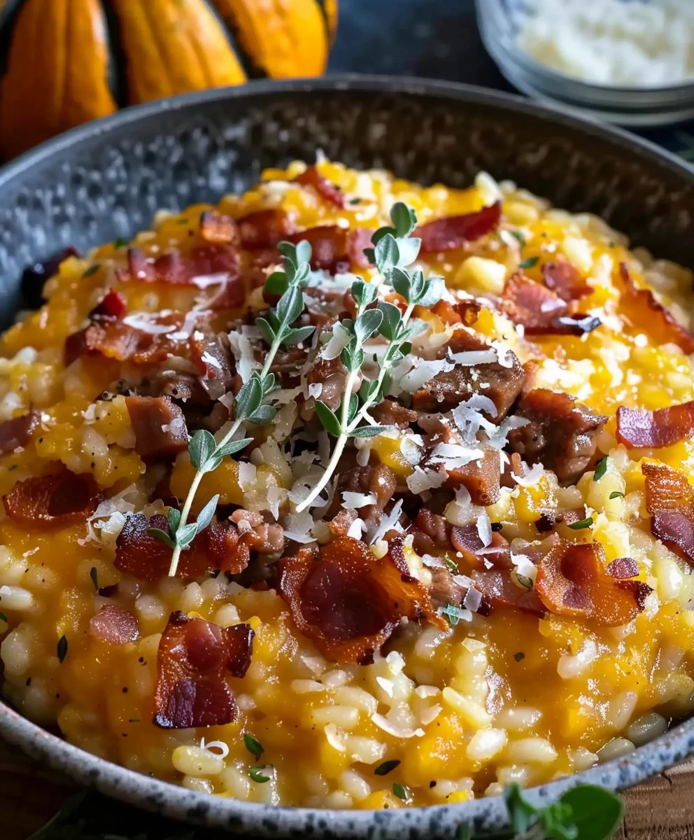 Herbstlicher Komfort: Pumpkin Risotto mit Beef Bacon, Parmesan