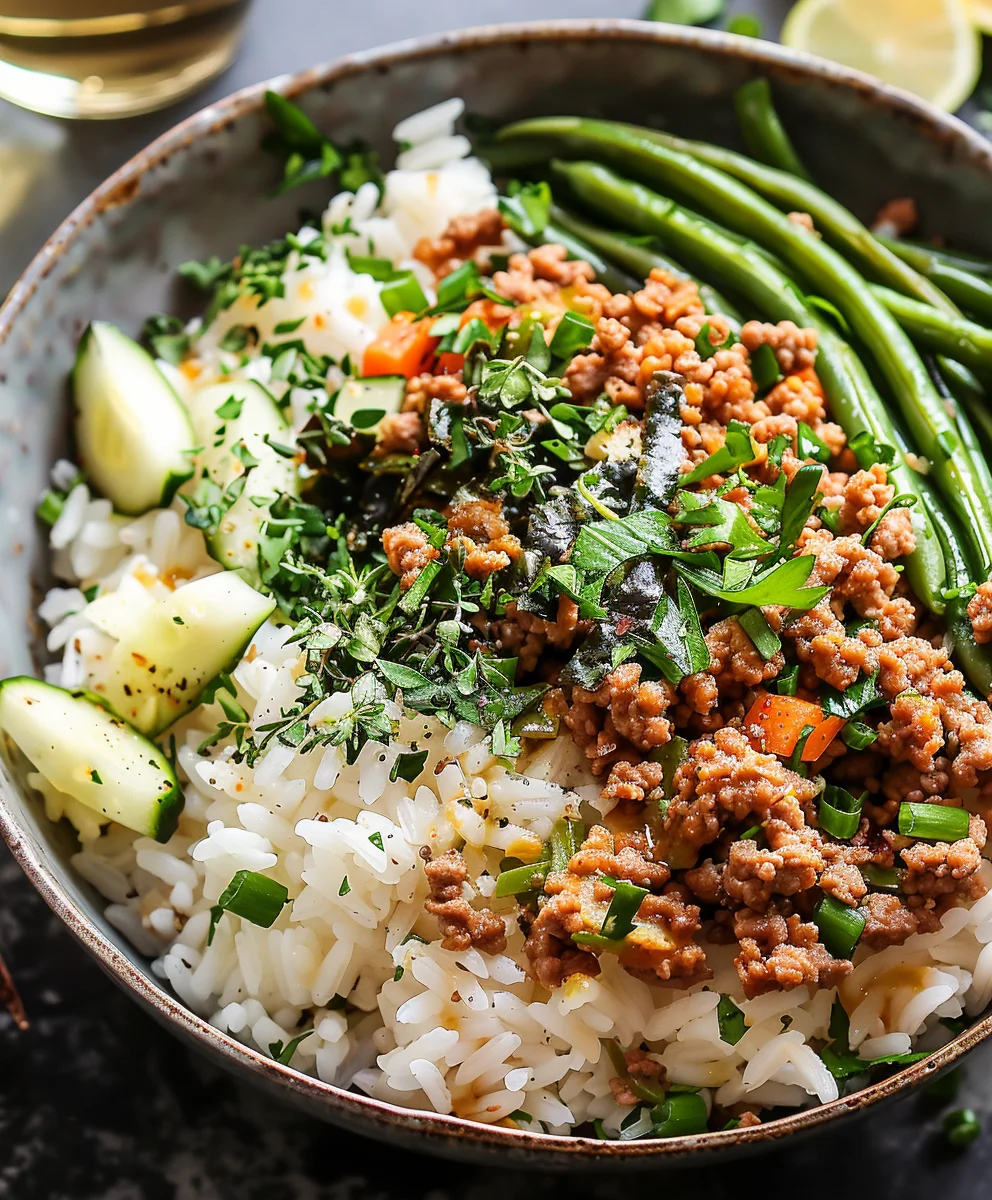 Cremige Knoblauchbutter Truthahn Hackfleisch Reisbowls Rezept