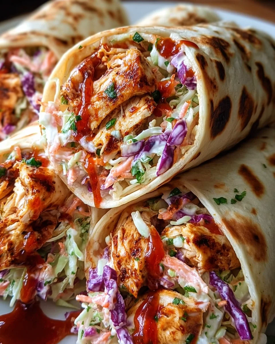 Saftige BBQ Hähnchen Wraps mit cremigem Krautsalat genießen