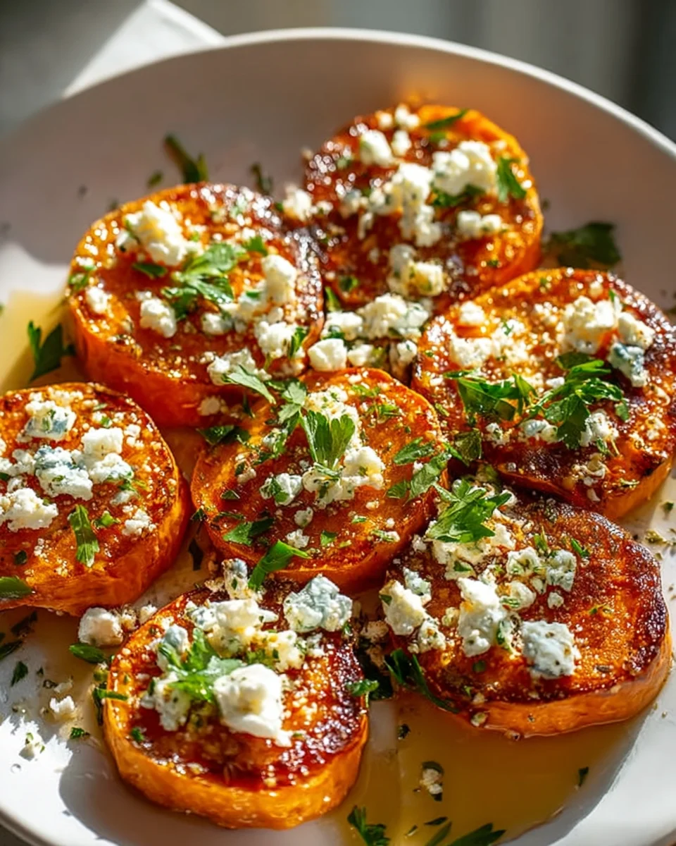 Knusprige Süßkartoffel-Rounds mit cremigem Honig-Feta