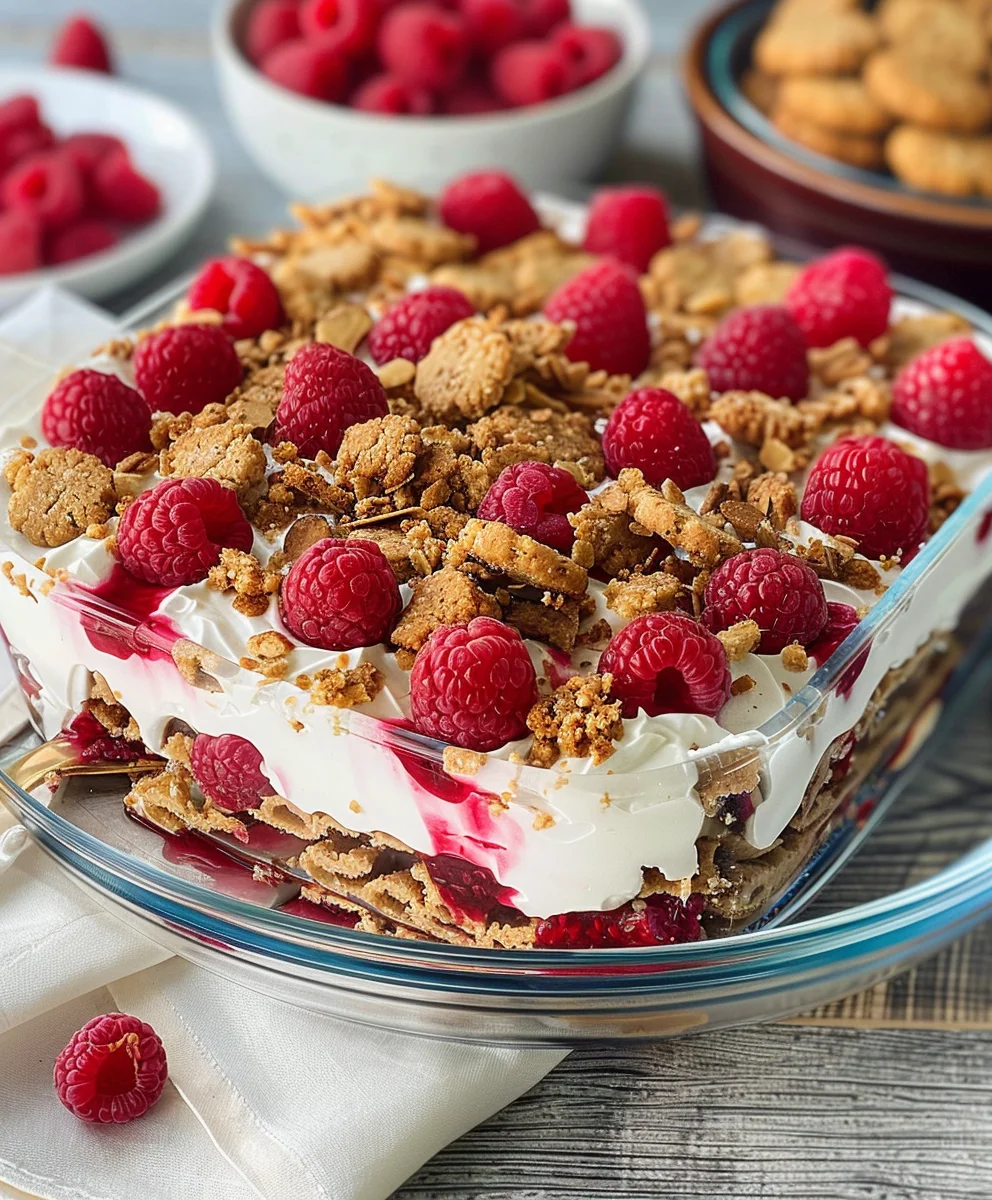 Minuten Schichtdessert: Cremig, fruchtig, mit Himbeeren & Keksen