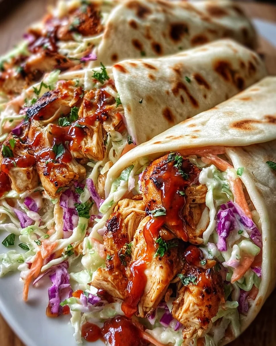Saftige BBQ Hähnchen Wraps mit cremigem Krautsalat genießen