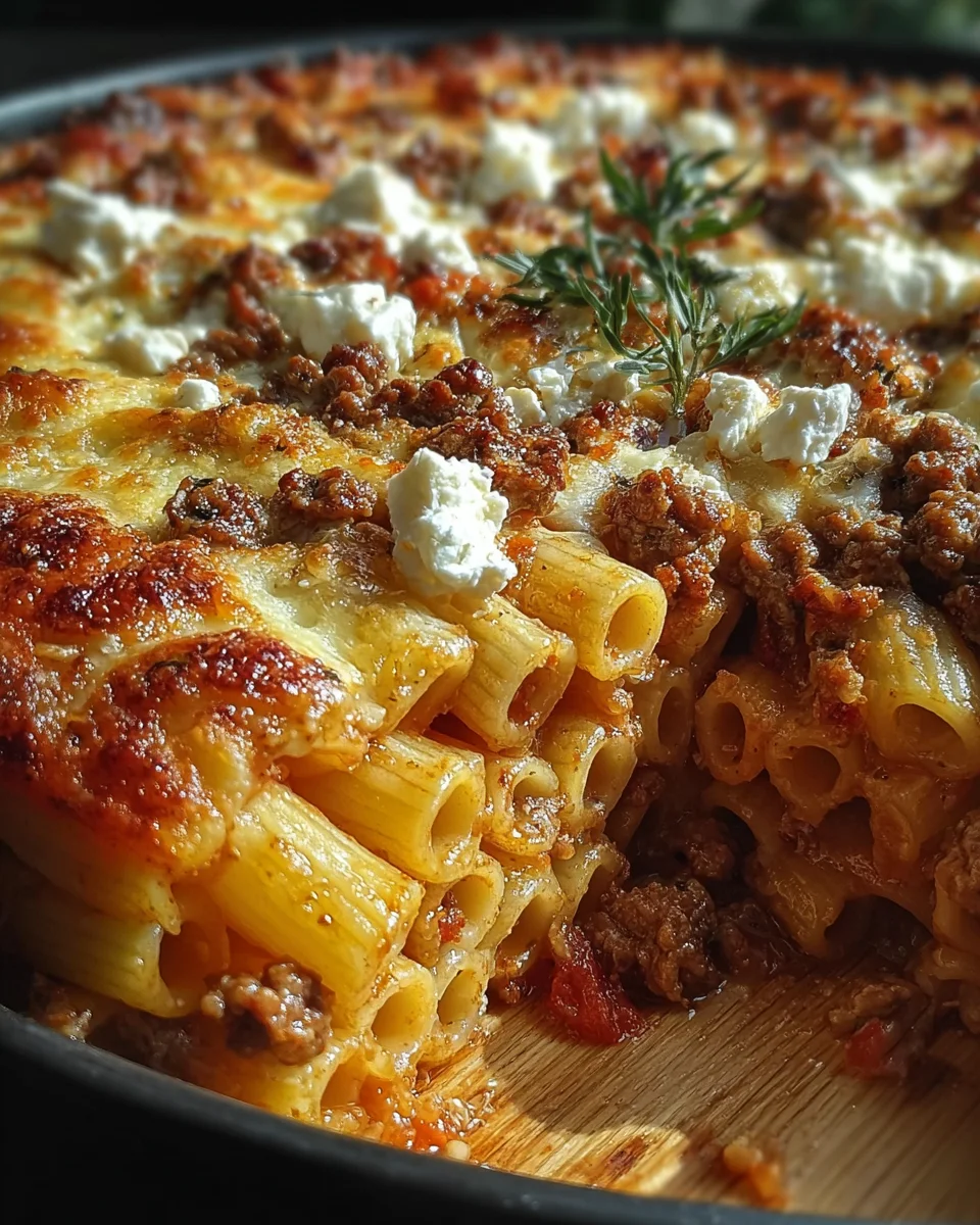 Einfacher Nudelauflauf mit Feta, Hackfleisch - für Genießer