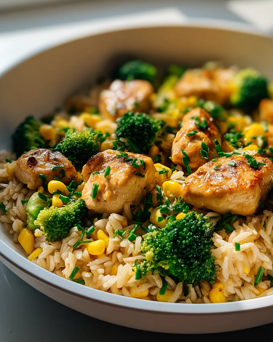 Hähnchen Reis Pfanne mit Brokkoli und Mais – Gesund & Lecker!