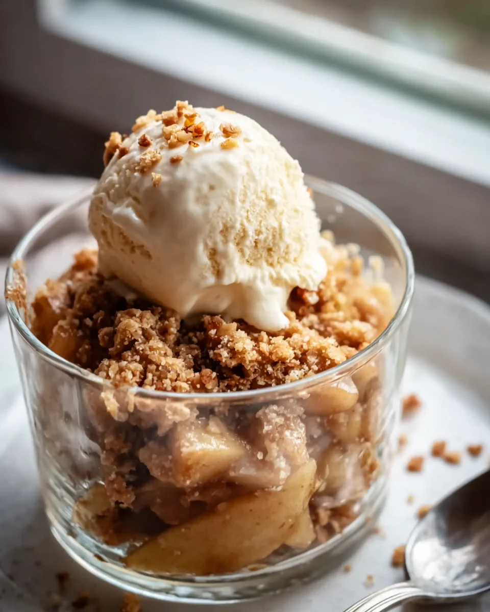 Bratapfel Apfel Crumble mit cremigem Vanilleeis Rezept