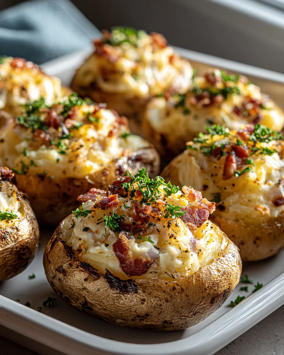 Gefüllte Kartoffeln Flammkuchen Art – schnell & lecker!