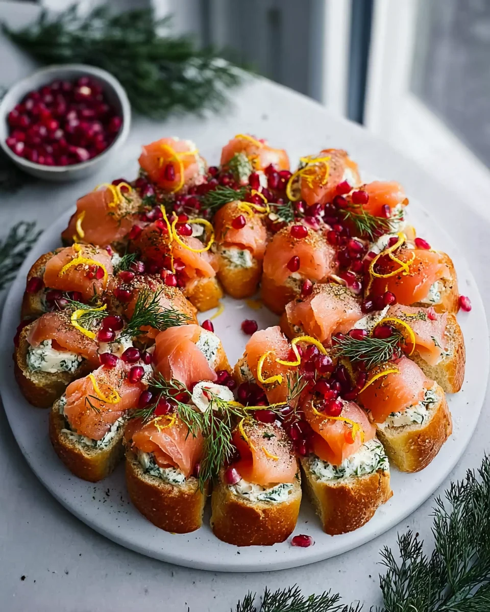 Weihnachts-Bruchetta-Kranz mit Räucherlachs – Festlicher Genuss!