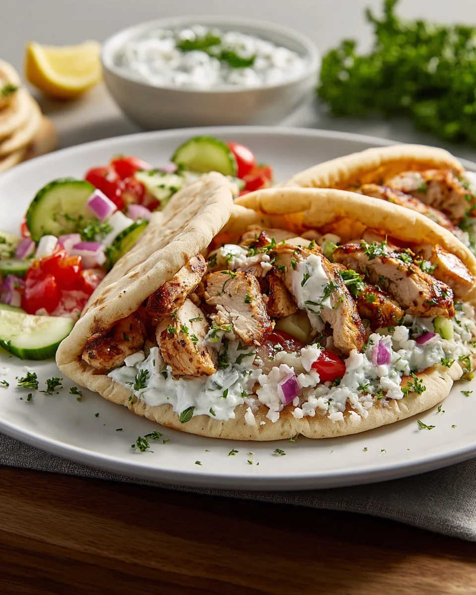 Mediterrane Hähnchen-Gyros mit cremigem Feta-Tzatziki