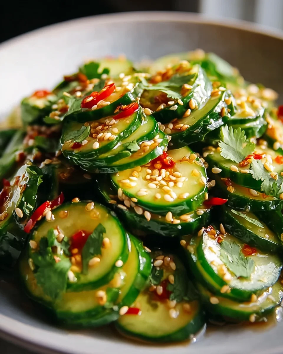 Erfrischender asiatischer Gurkensalat mit Chili und Sesam
