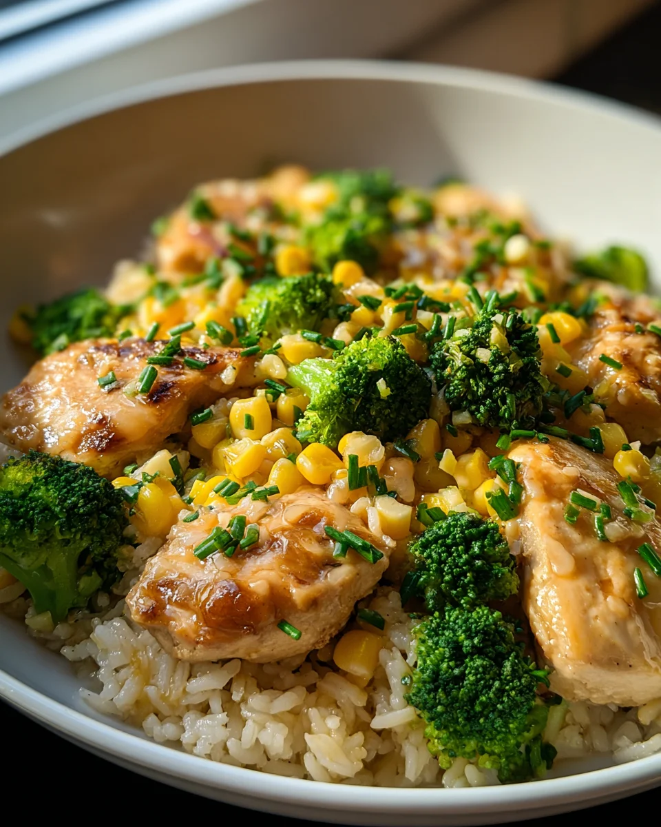 Hähnchen-Reis-Pfanne mit Brokkoli und Mais – einfach lecker!