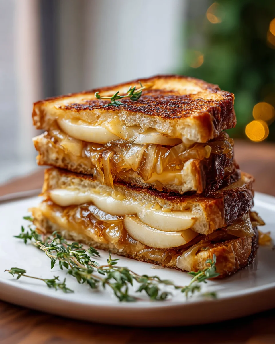 Genussvolles Rezept: Birnen-Apfel-Grilled Cheese mit Zwiebeln