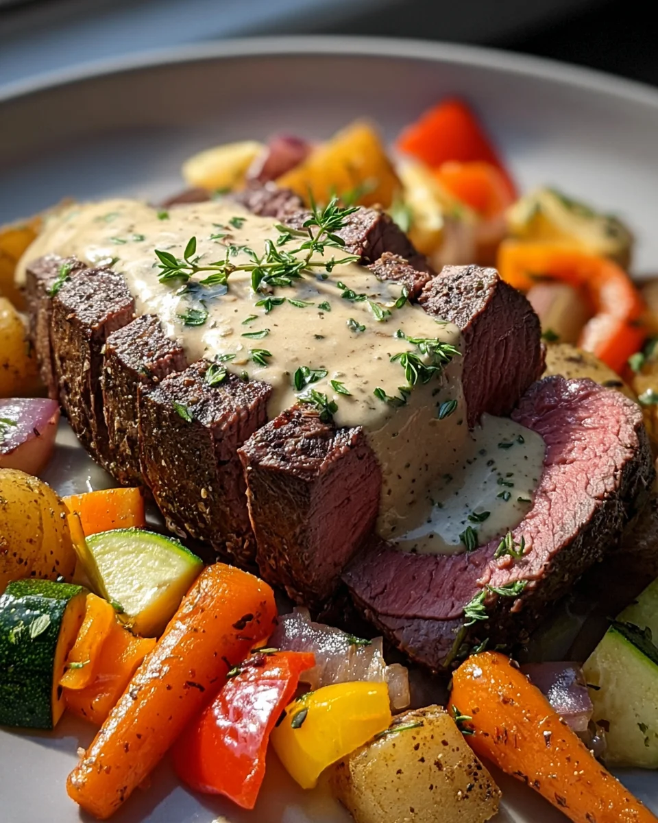 Rinderfilet mit Knoblauch-Dijon-Sahnesauce genießen!