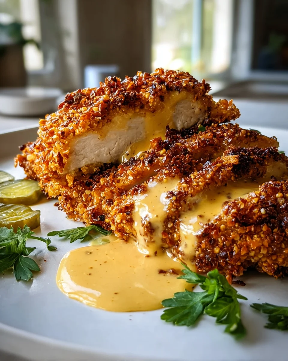 Pretzel Chicken mit Senf-Cheddar-Sauce Rezept lecker genießen!