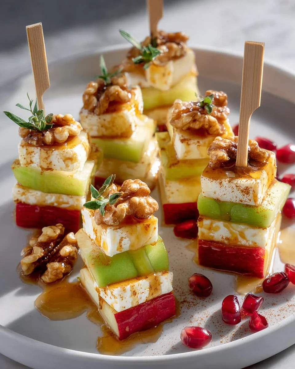 Leckere Apfel-Camembert-Spieße mit Walnüssen genießen!
