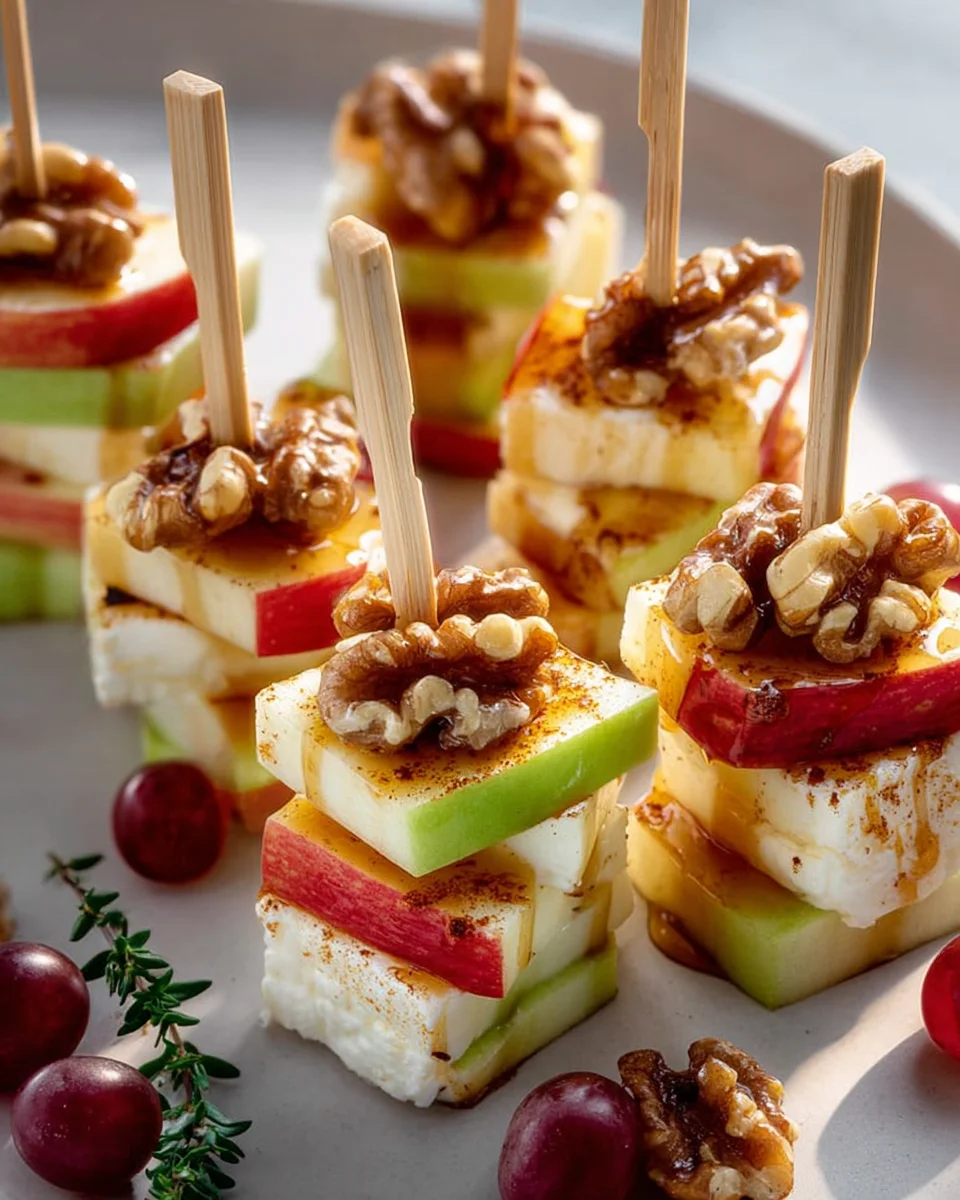 Leckere Apfel-Camembert-Spieße mit Walnüssen genießen!