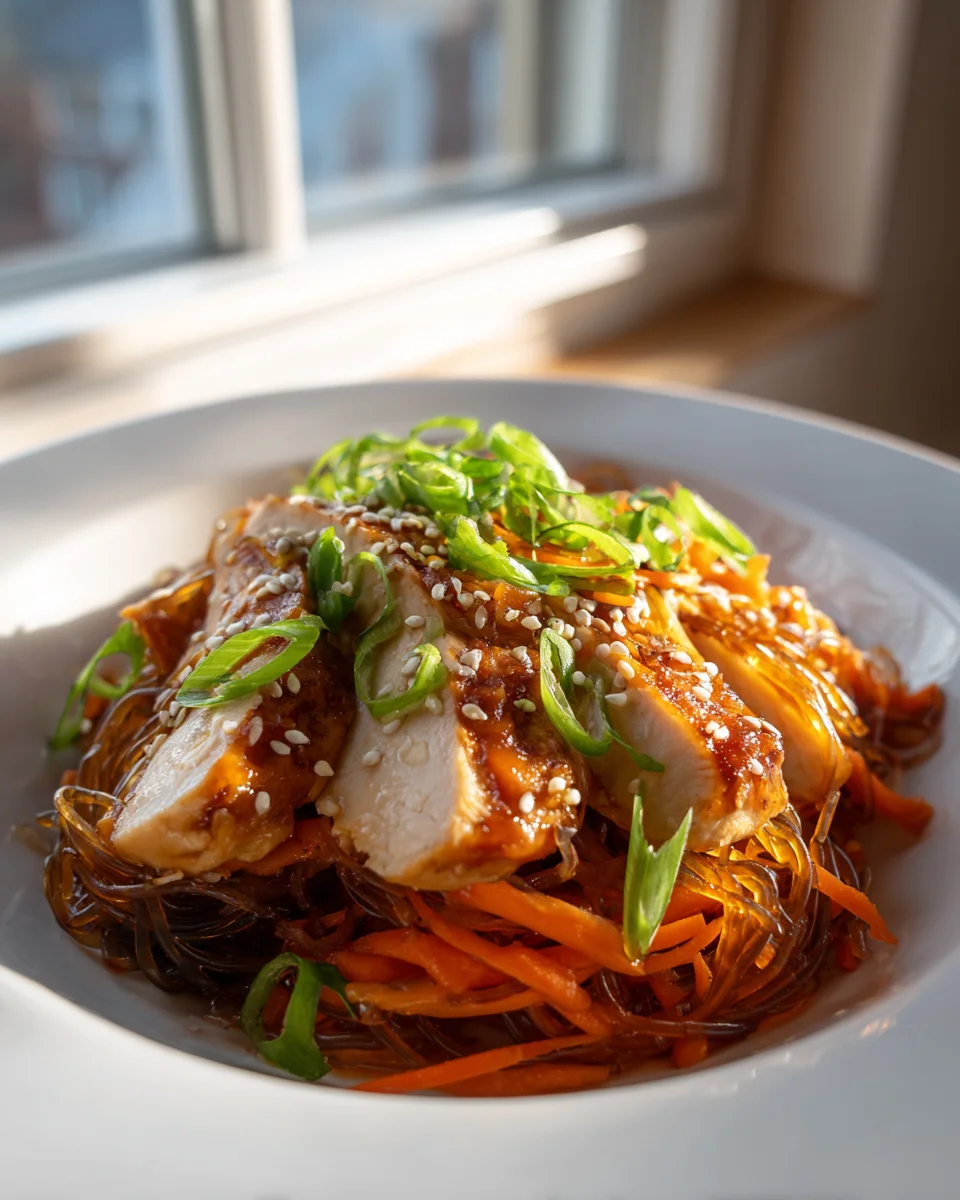 Hähnchen Teriyaki Glasnudeln mit Karotten – Schnell & Lecker!
